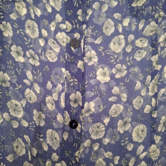 Zara 100% Silk Blue and White Sheer Floral Blouse - Picture 5 of 9